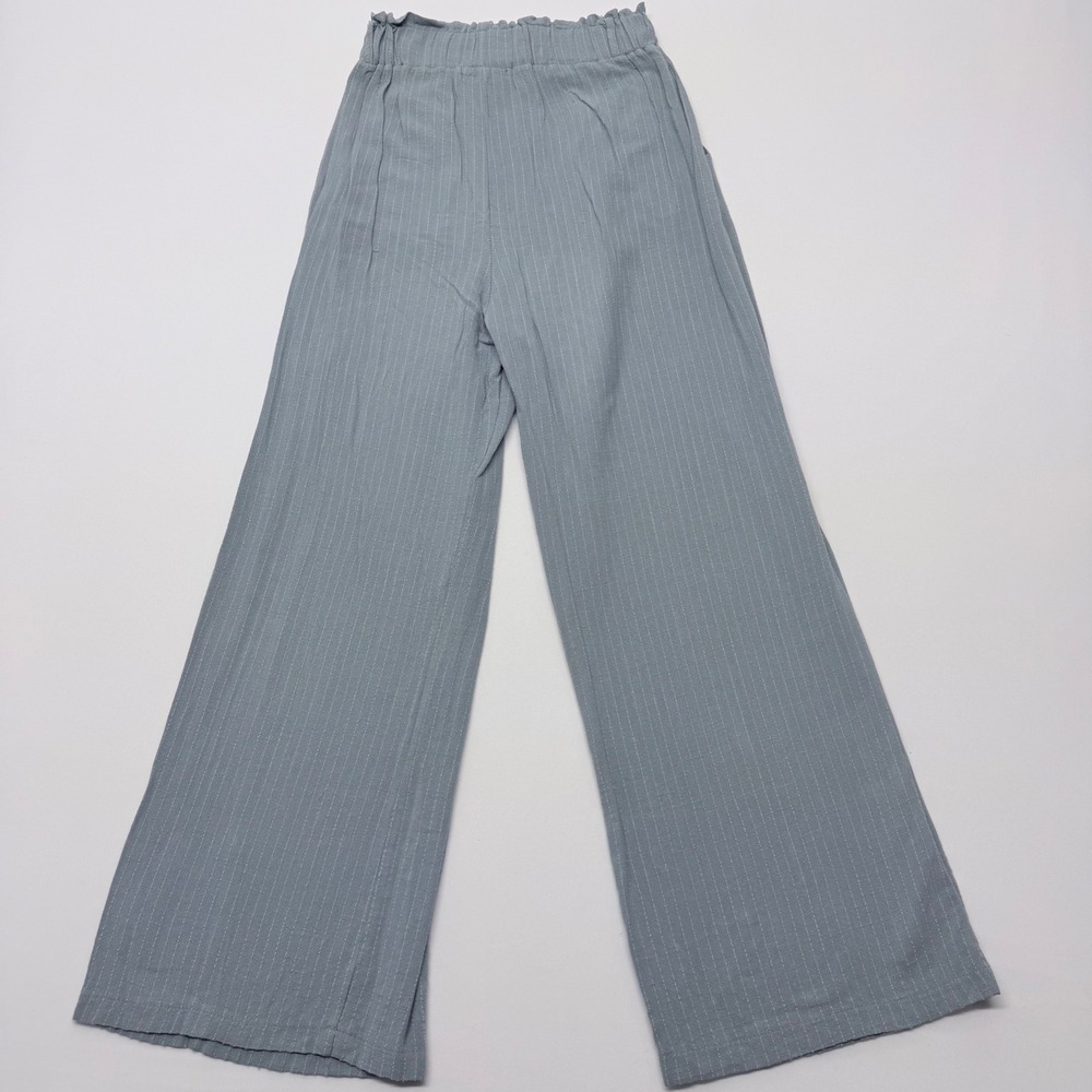Spicy Blue Pinstripe Wide Leg Pants Elastic Paperbag Waist Relaxed Trousers M